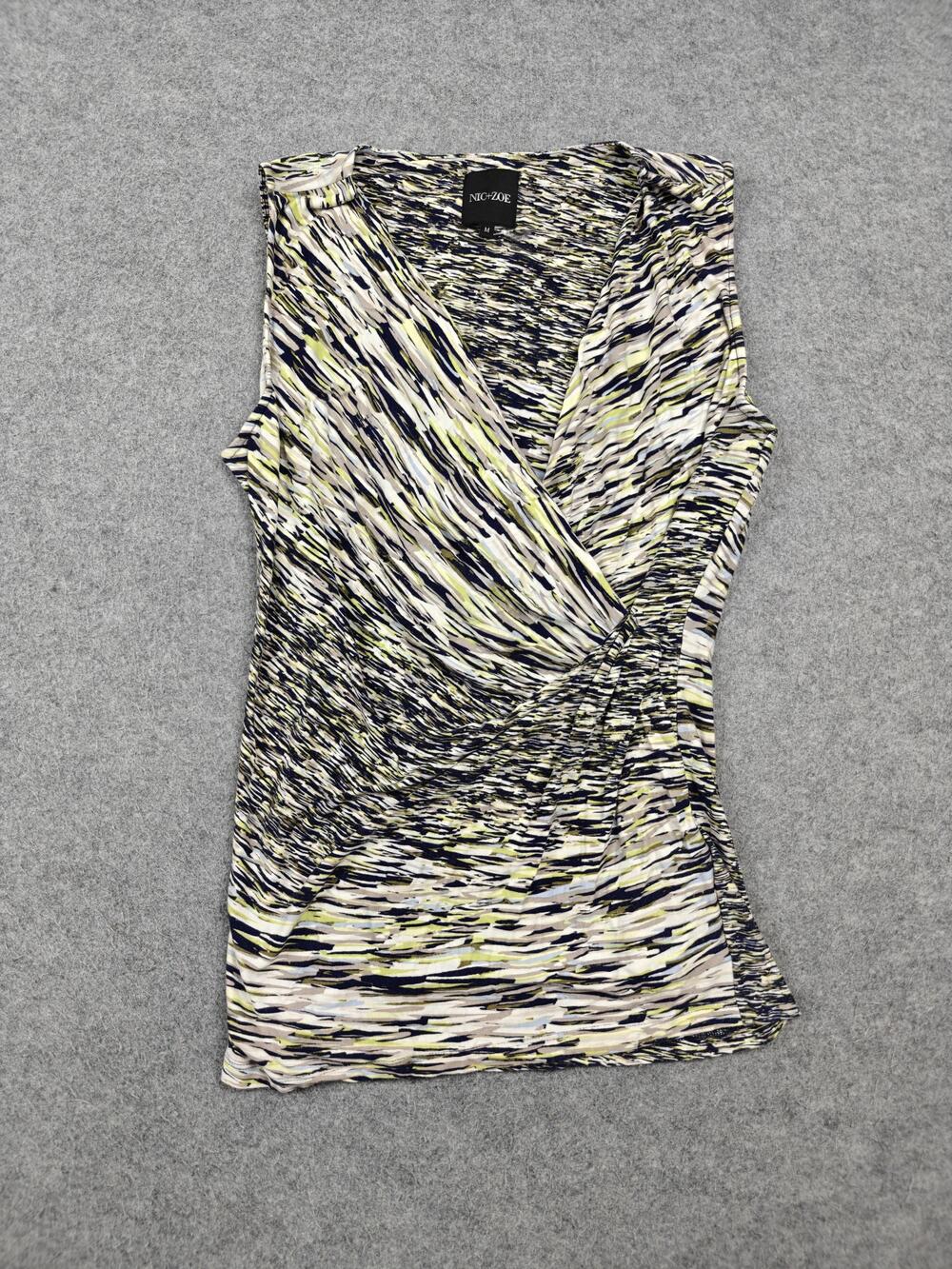 NIC+ZOE Blouse Womens Medium Multicolor Jersey V-Neck Sleeveless Slim Stretch